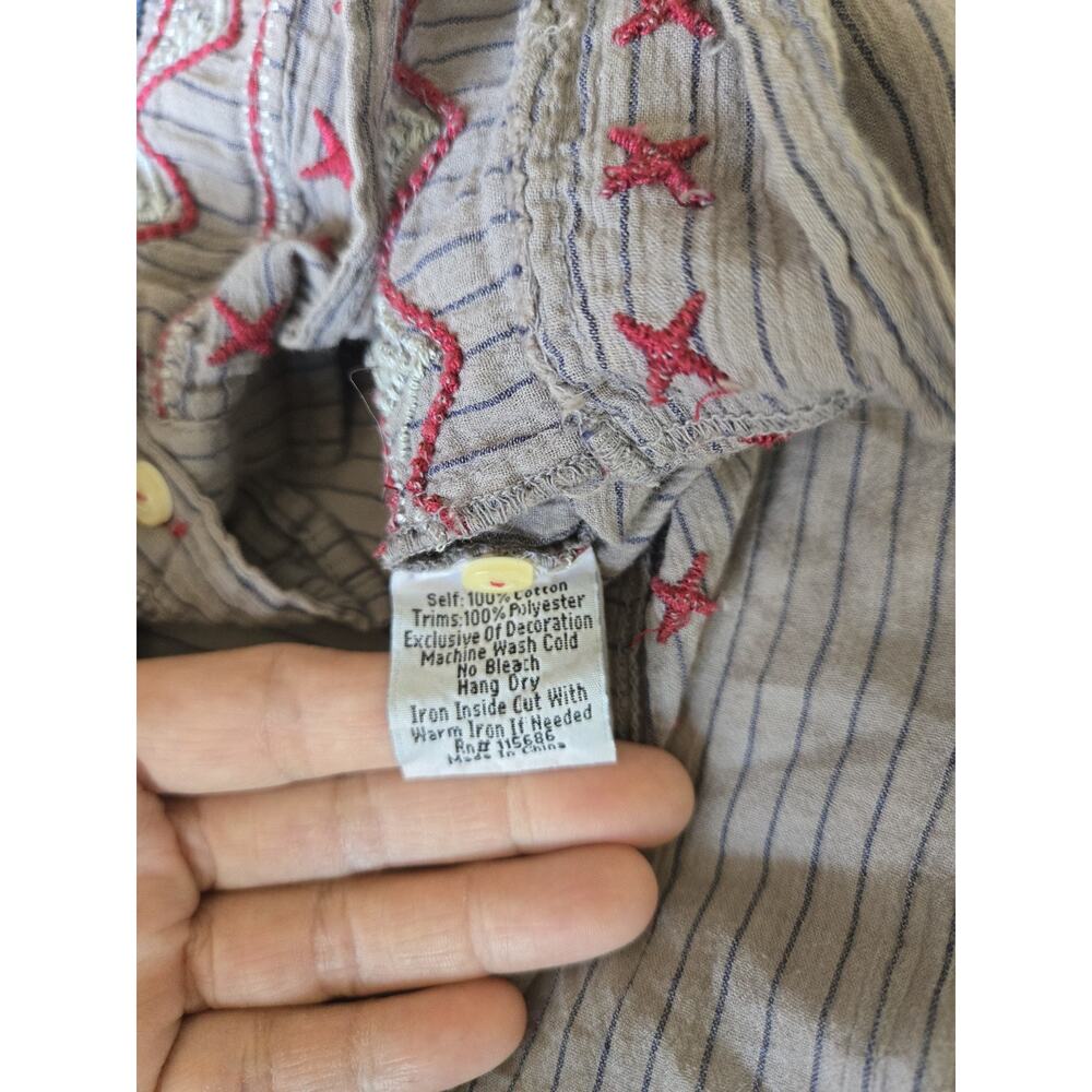 Johnny Was 3J Workshop Button Top Floral Embroidered Sz Medium Gray Boho Western - Picture 7 of 11